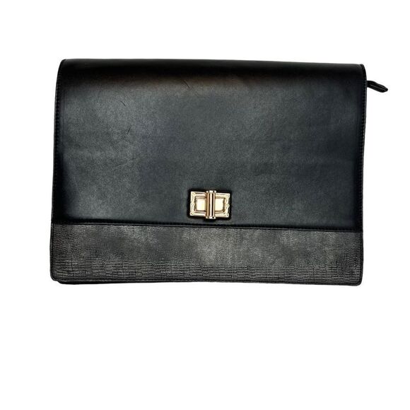 SOLE SOCIETY Envelope Clutch with Gold Hardware in Black and Gray - Picture 1 of 14